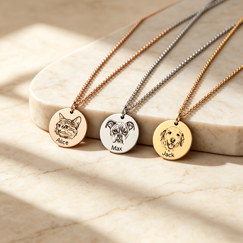 Personalized Stainless Steel Round Pet Portrait Necklace