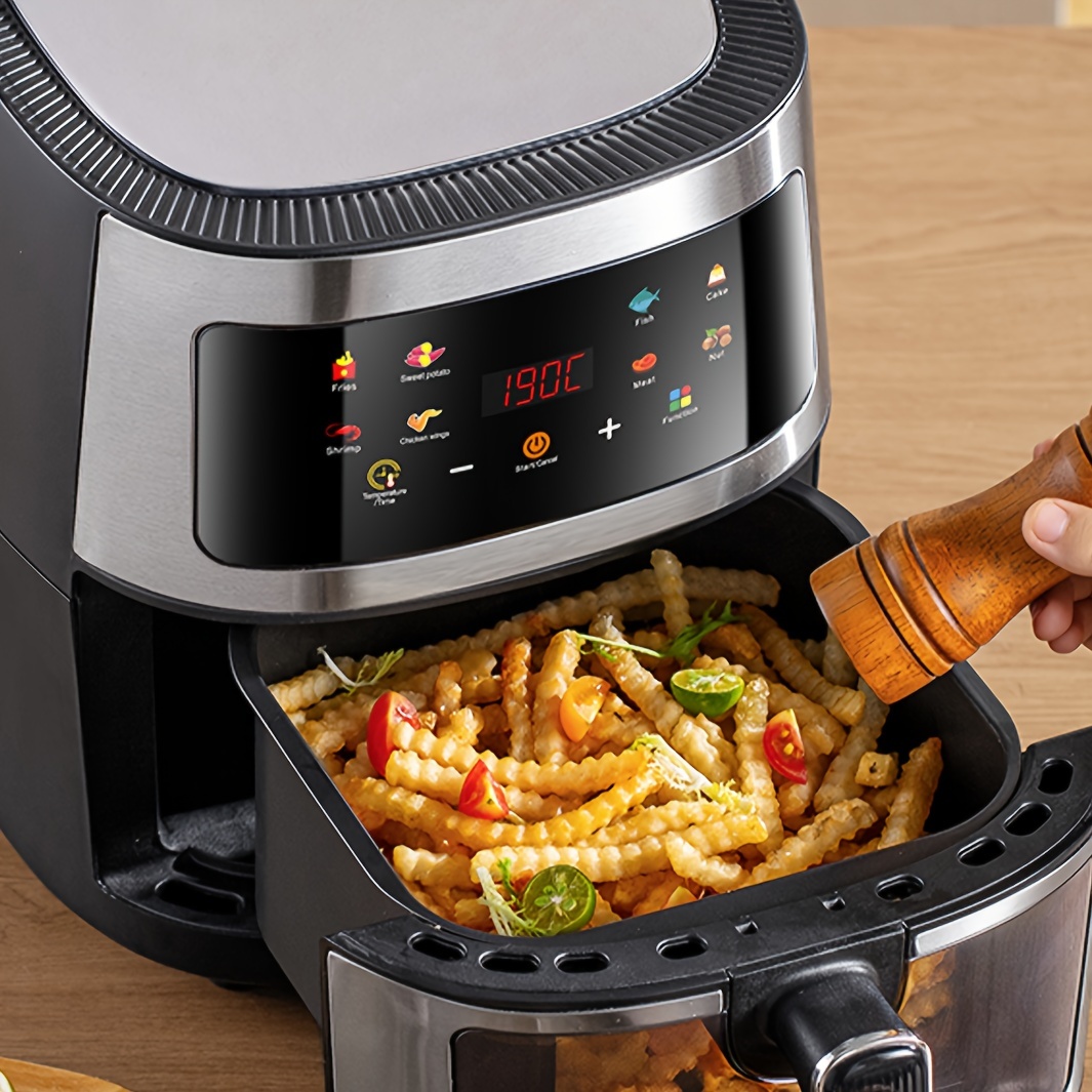 1개 6l 에어프라이어 - 투명 뷰 창 & 프로그램 기능, 크리스피 라이트 베이지 기술, 브로일, 로스트, 탈수, 베이크, 리히트 기능 - 세련된 블랙 컴팩트 디자인, 다용도 주방 가전, 디지털 컨트롤 패널, 내구성 있는 주방 도구 세부 정보 4