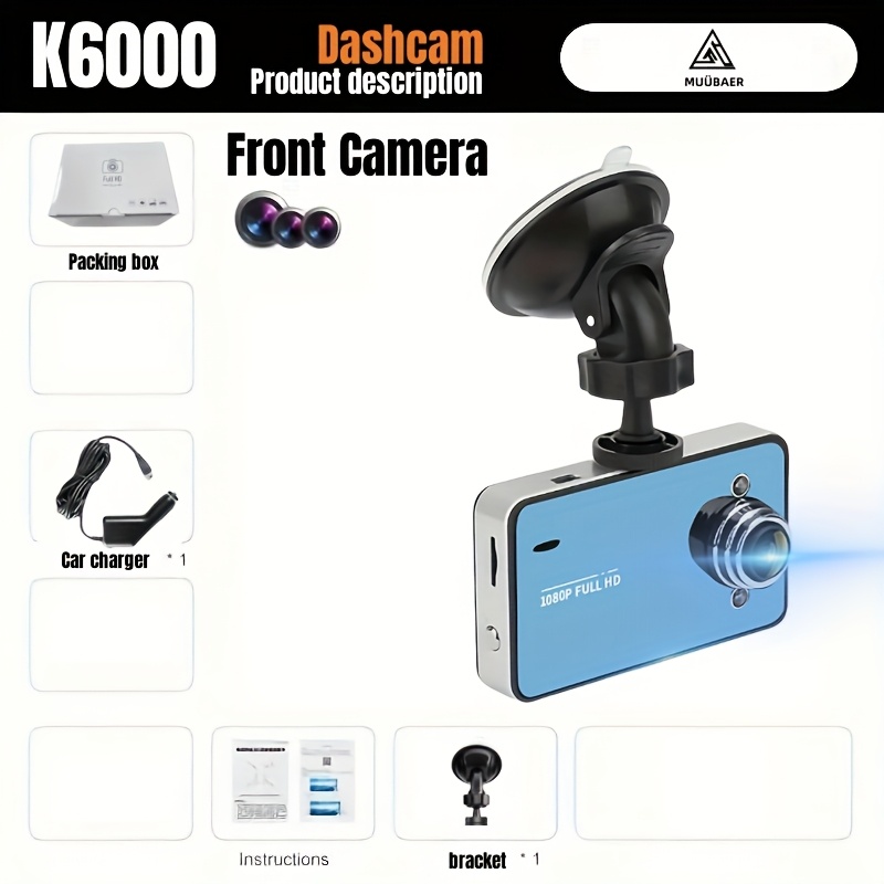 TEMU Muübaer Hd Front Lens 1080p Tachograph, Large Wide-angle, With Infrared Night Dvr, Can Cycle Clear Capture , Common In All Cars