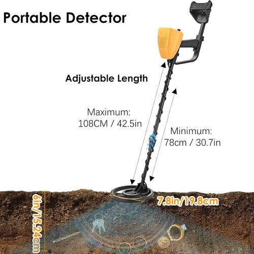 hochpräziser metalldetektor, golddetektor, höhenverstellbar (78-108 cm), ausgestattet mit einer 25 cm großen suchspule kopfhöreranschluss, für erwachsene anfänger