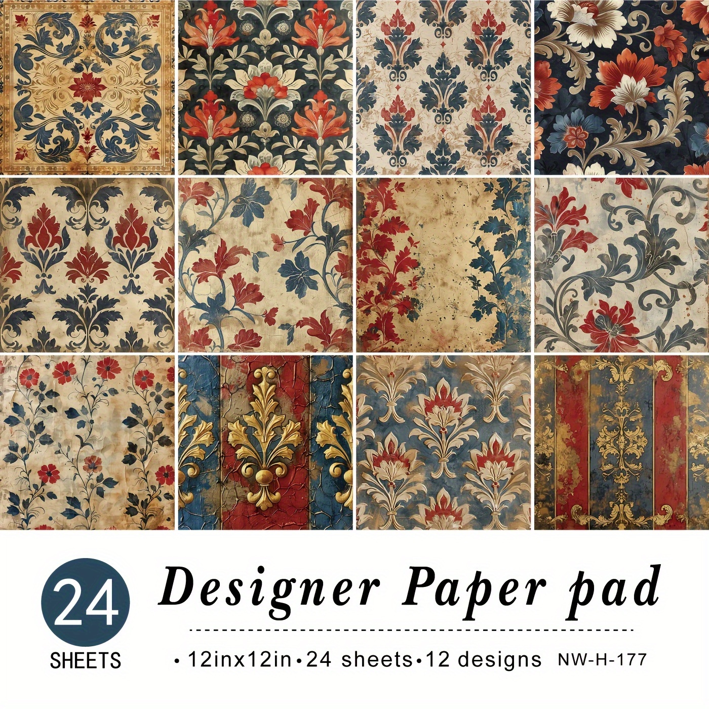 

24 Sheets 12"x12" Diy Paper, Retro Wallpaper Design Seamless Scrapbooking Supplies Kit Aesthetic Decorative Gift Wrapping Album Planner Decorative Paper Craft Supplies, Multifunctional Paper