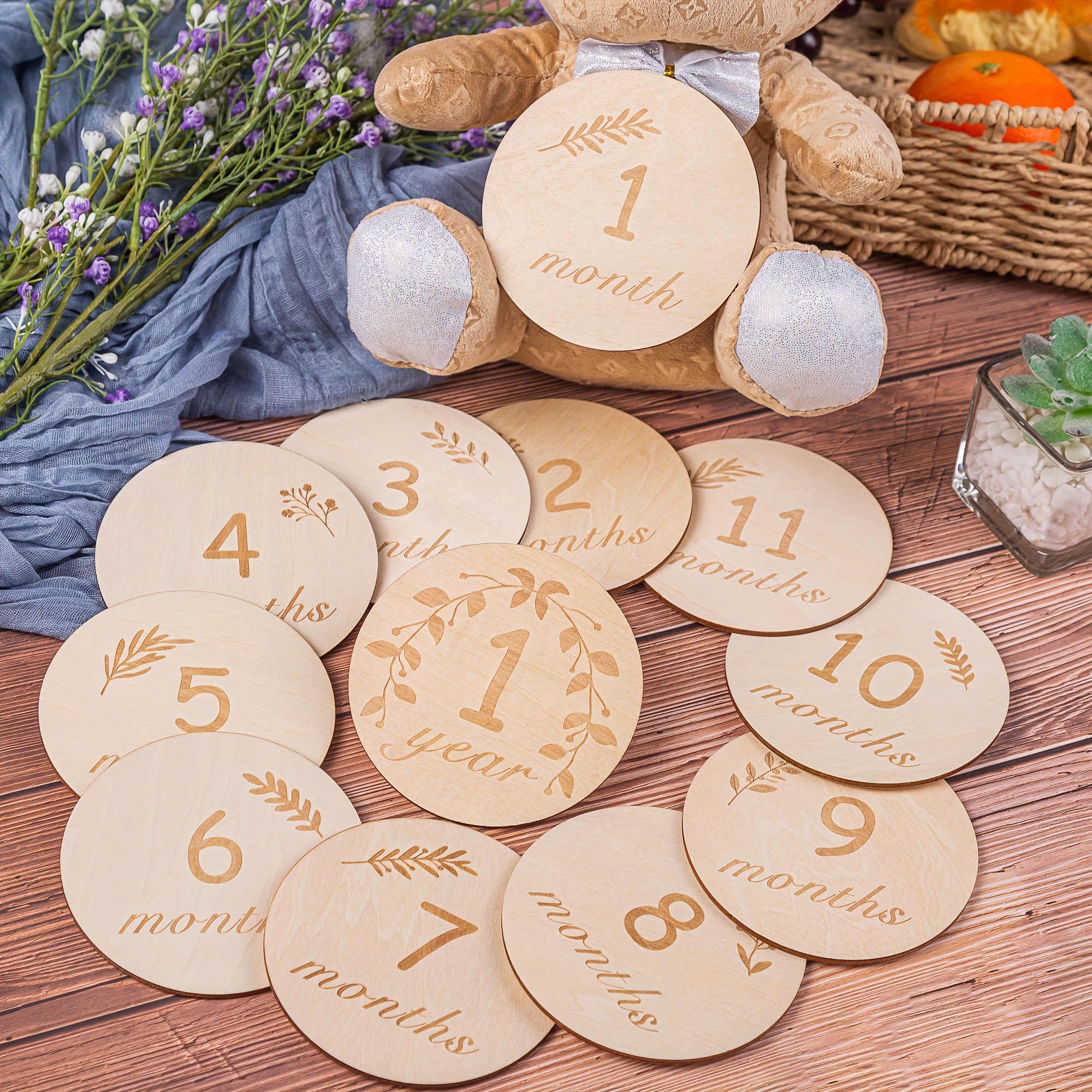 

12pcs Wooden Monthly Markers Set, 3.93" - For 's First Year Photos & Keepsakes