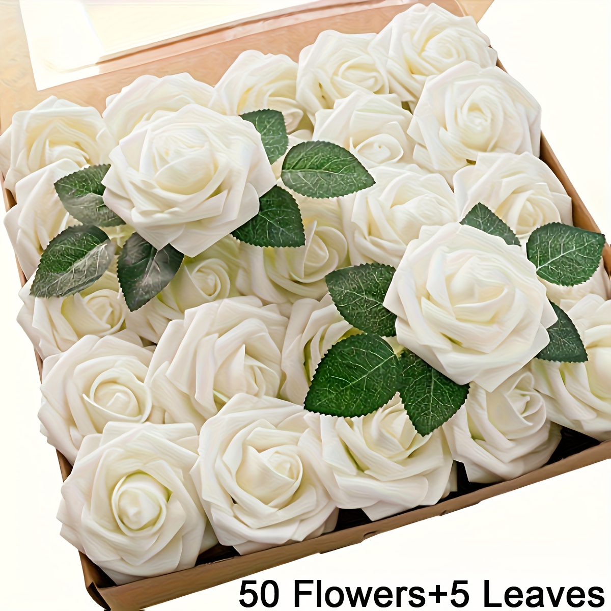 Roses Artificial Flowers, 55pcs Fake Flowers Foam Roses 50pcs Foam Flower And 5pcs Leaves Wedding Bridal Bouquet Shower Party Cake Wall Decoration, Christmas Decor, Halloween Decor