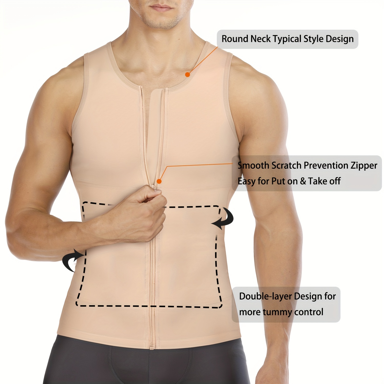   mens compression shirt tank   zipper body shapewear for men details 0