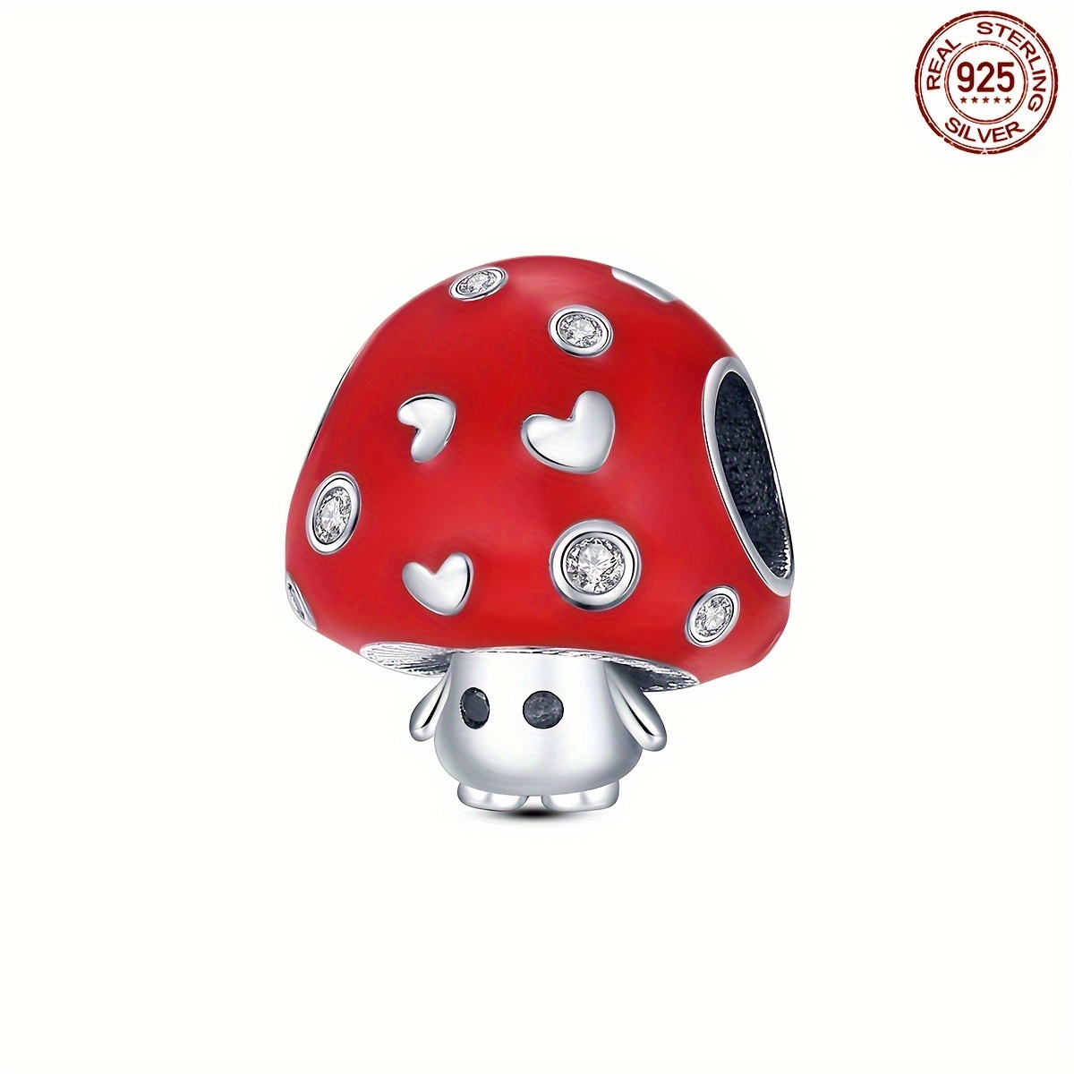 

1pc 925 Sterling Silver Mushroom Charm Bead, Cute Red , Making, Women's & Party Accessory, Gift-ready