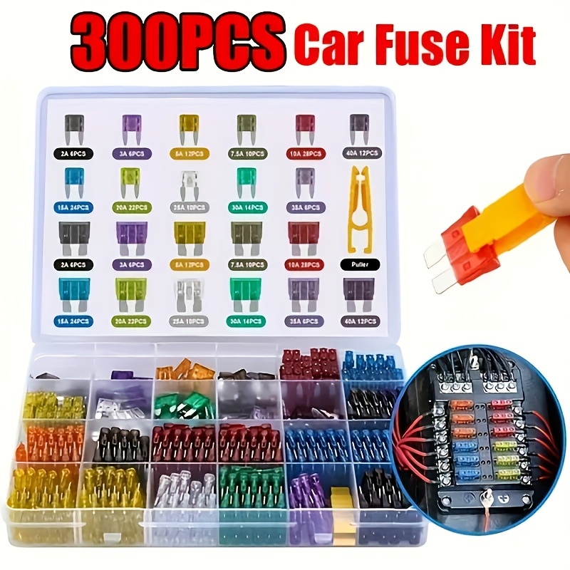 

60/300pcs Car Fuse Assortment Set, Profile Small Size Blade Fuses For 2.5/3/5/7.5/10/15/20/25/30/35a, Aluminum Body With Plastic Box For Cars, Trucks - Auto Electrical Accessories