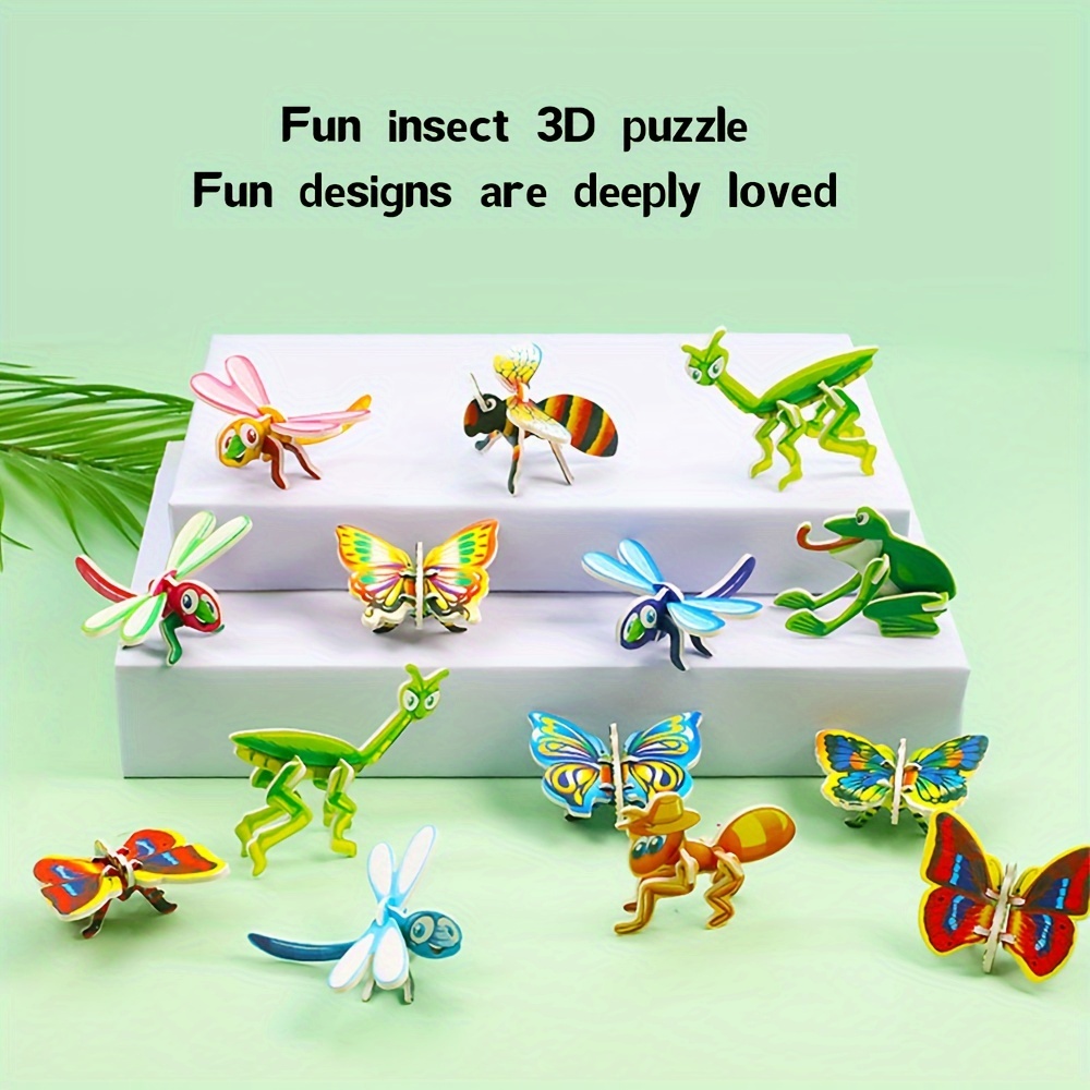 

10pcs 3d Random Shipment Puzzle Insect Diy Handmade Assembly Board Game Toys, Travel Car Toys Party Gifts