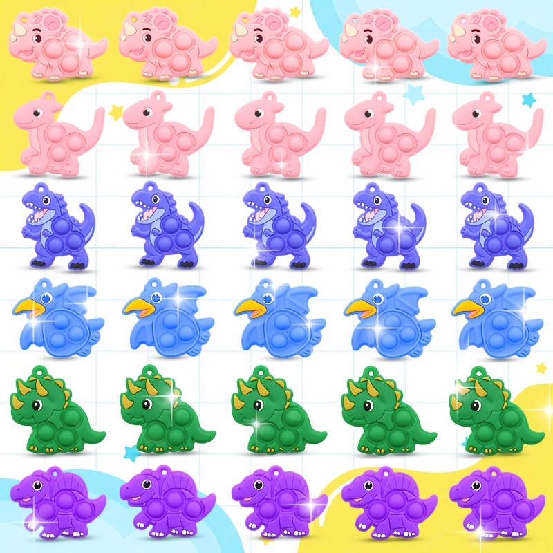 TEMU 30pcs Mini Jouets Anti-Stress Pop , Pack de Porte-clés Pop Dinosaure, Cadeaux d'Échange pour , Garnitures de Sacs de Friandises, Remplisseurs de