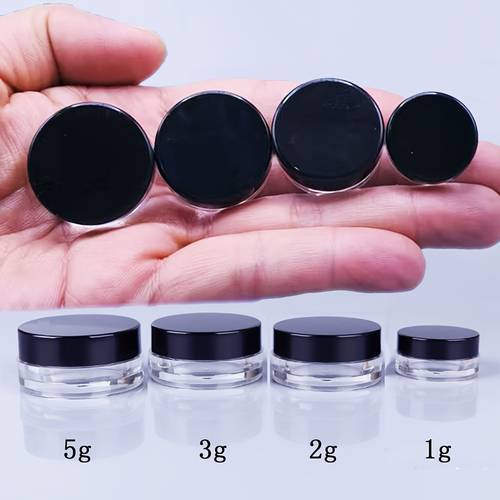 100pcs mini plastic cream jars with black lids 1g 2g 3g 5g sizes transparent round cosmetic containers for samples travel essentials