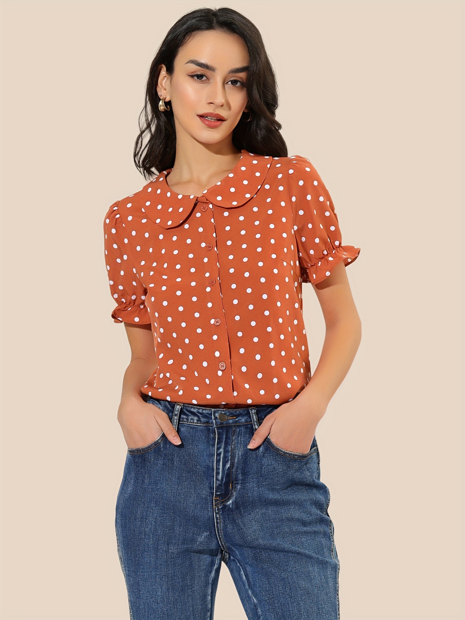 orange polka dot shirt