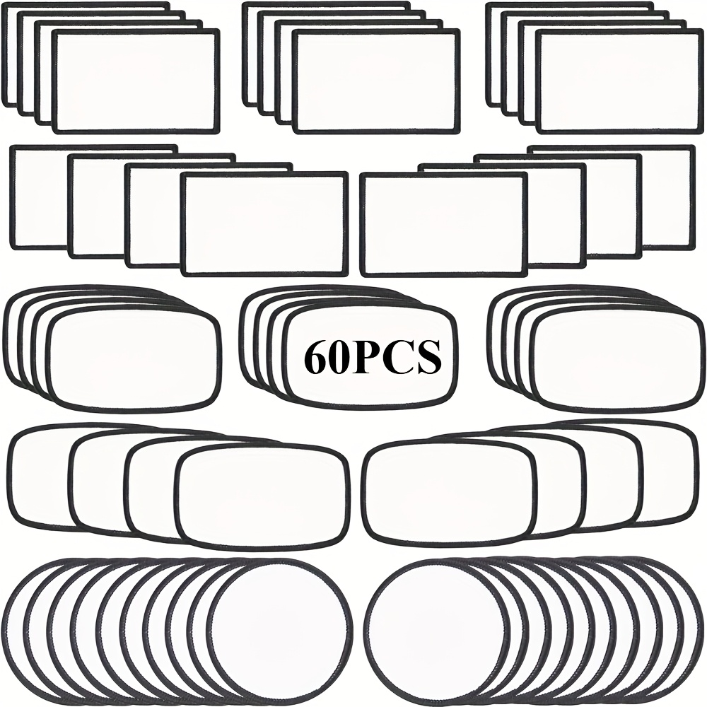 60pcs Kokay Sublimation Patches - Iron- Fabric Patches For Crafts, Hats, Caps, Backpacks, Uniforms - Shapes & Sizes, Crafting Essentials
