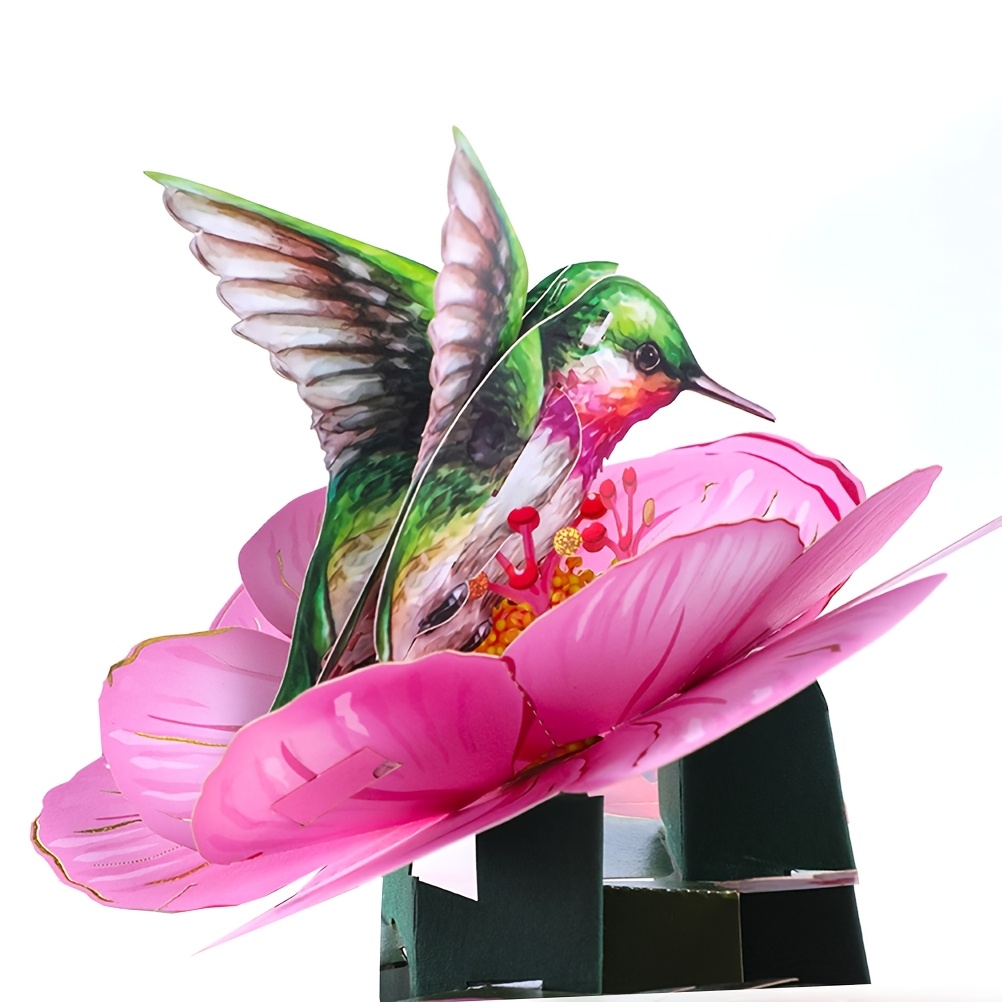 TEMU 3d Pop-up Hummingbird Flower Greeting Card, Featuring Hummingbird And Flower Patterns. Used For Occasions Such As Birthdays, Teacher's Day, Of