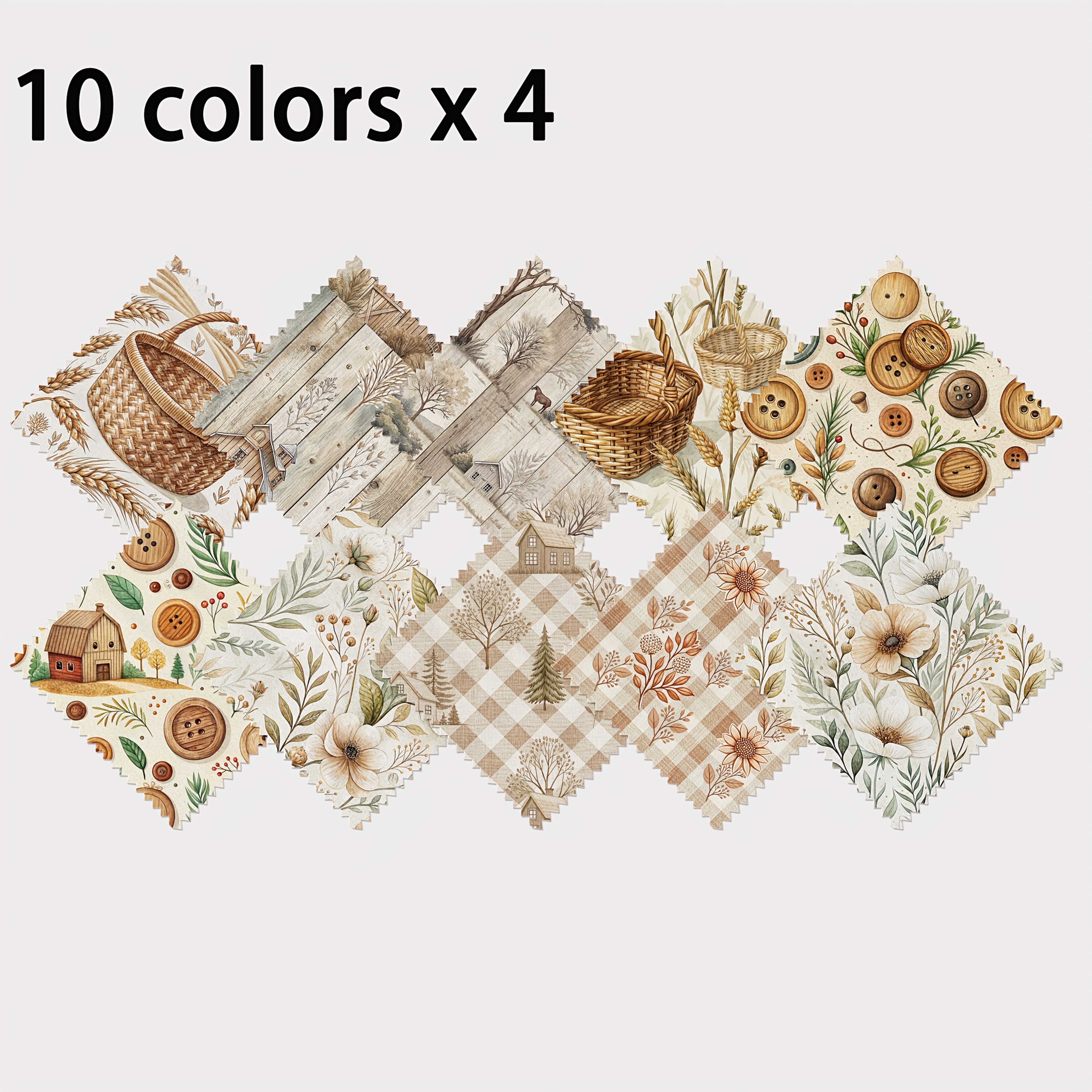 TEMU 40pcs Charm Pack Set, Vintage Button Floral Print Pattern, Handmade Diy With , Textures, And Style Elements, 120g Polyester In 10 Design Styles.