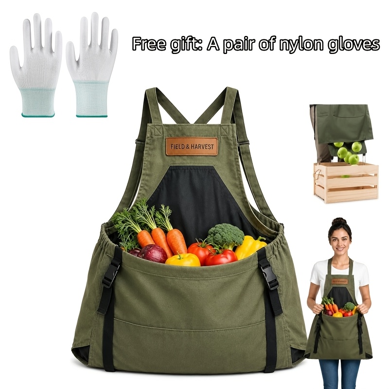 TEMU Garden Harvesting Apron With Large Pockets, 1- System Field And Harvest Apron 600d Oxford Material For Collecting Fruits And Vegetables