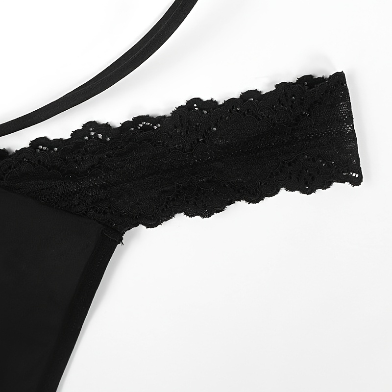 [Sexy Black Lace Thong] Sexy Black Lace Thin Rope Low Waist Thong Underwear for Women - Ladies Panties Girlfriend Wife Gifts