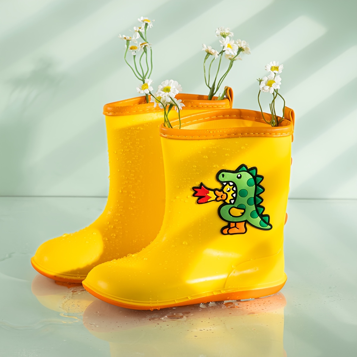 Kids Rubber Rain Boots Toddler Shoes Cute Cartoon Dinosaur Waterproof Boots For Boys Girls