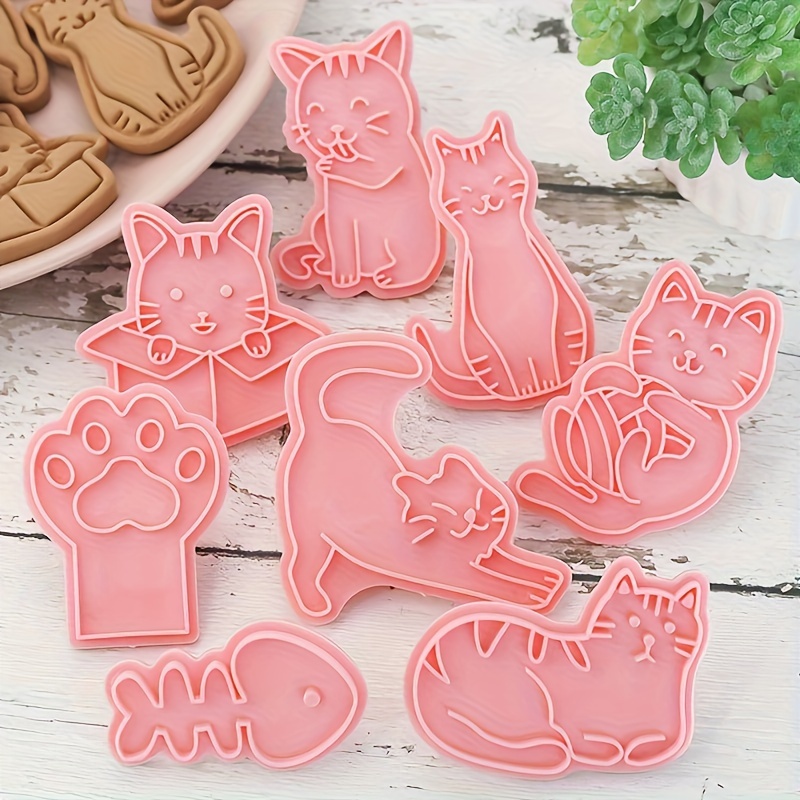 

8pcs Cat Cookie Cutters Set - Plastic Animal Pastry Stamps, 3d Kitten Shapes With Paw Print For Baking, Ideal For Christmas, , Easter, Thanksgiving Decorations