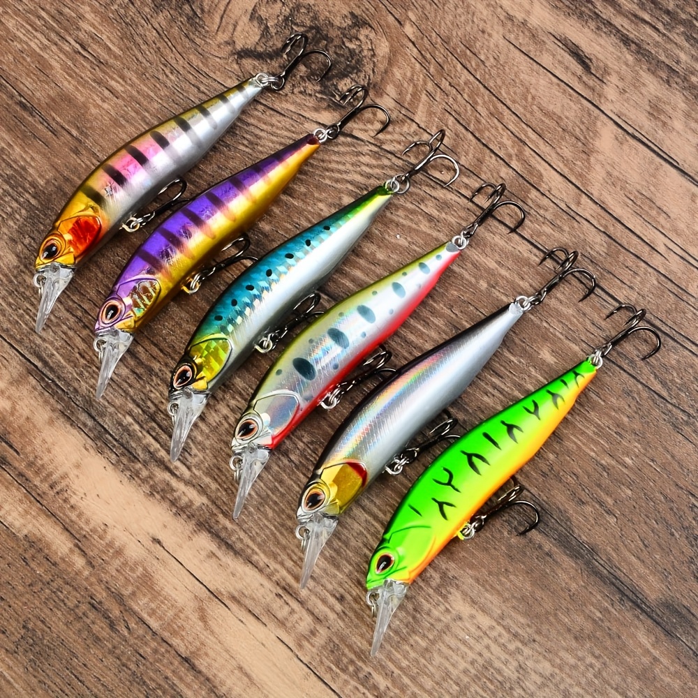 Image of 6pcs Sinking Minnow Fishing Lures - Jerkbait Swimbait With 3 Treble Hooks, Vibrant Realistic Eyes For Pike Trout Freshwater & Saltwater, Silhouette Fish Lure | Sharp Treble Hooks, Fishing Bait