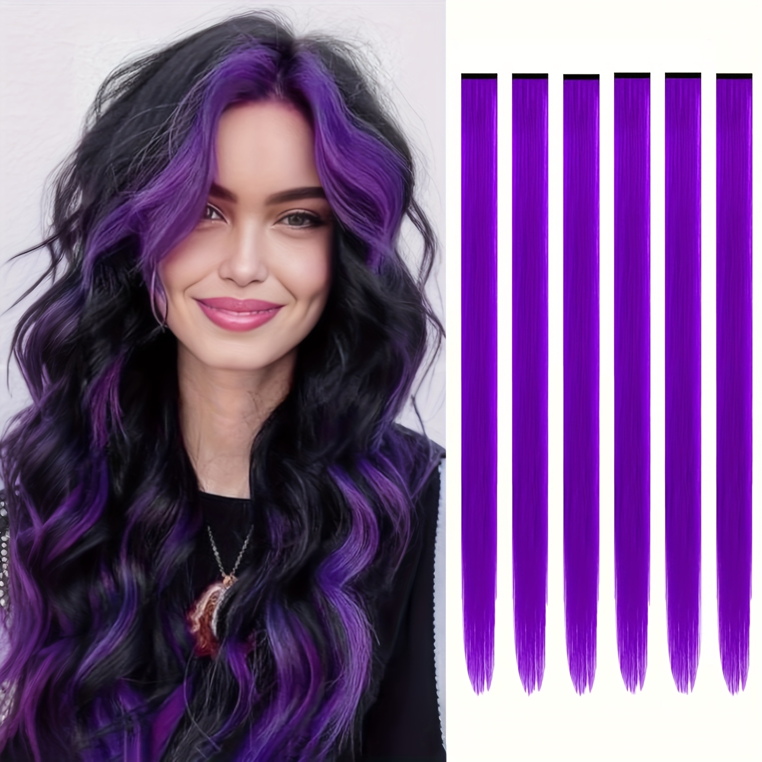 TEMU Extensions de Cheveux Colorées, Mèches de Fête Colorées à , Extensions de Cheveux Synthétiques Longues et Droites, Mèches Ombre pour Femmes,