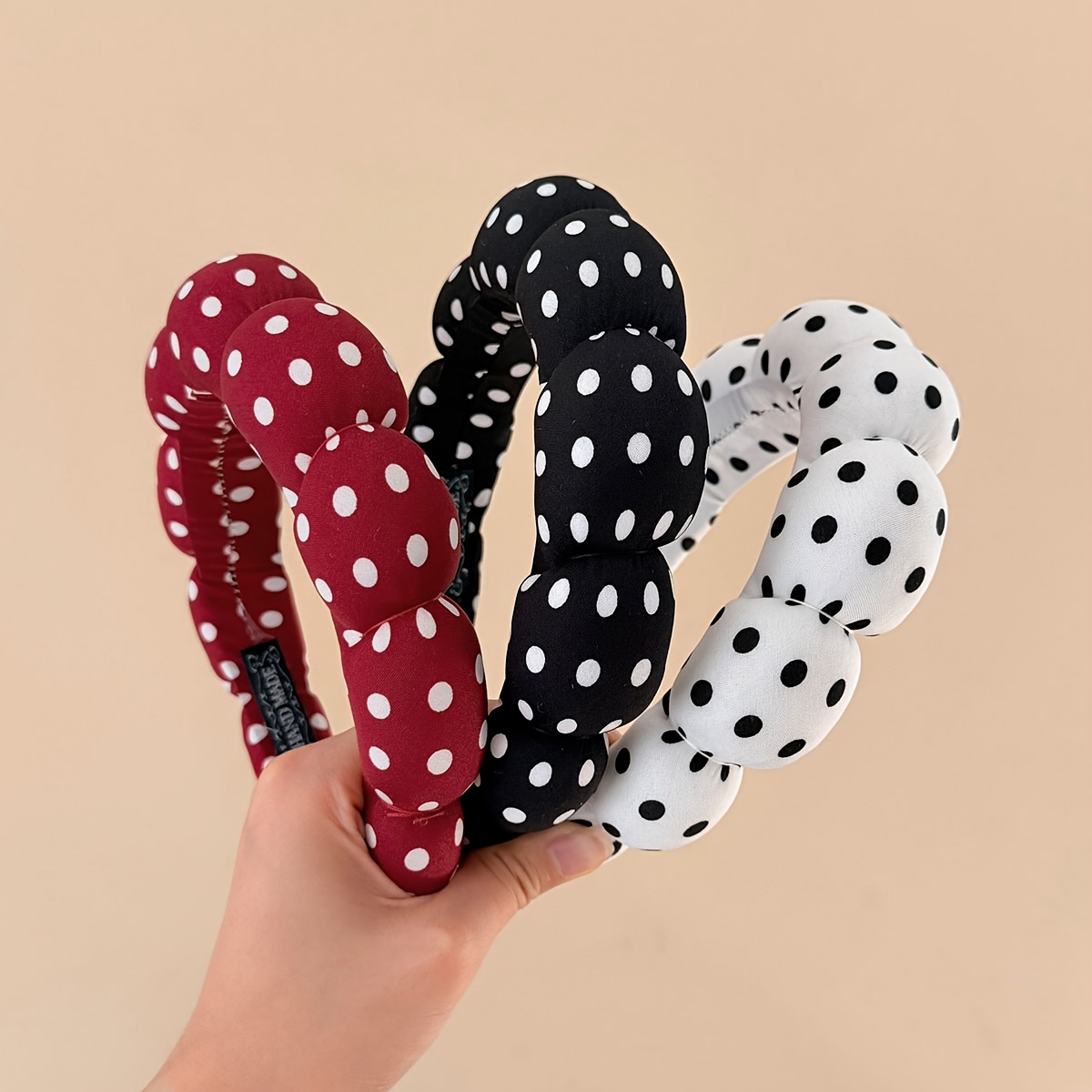 TEMU 3pcs Polka Dot Print Headband, Women's Fashion High Skull Top Forehead Broken Hair Finishing Hair Washing Makeup Headband Hairstyle Design
