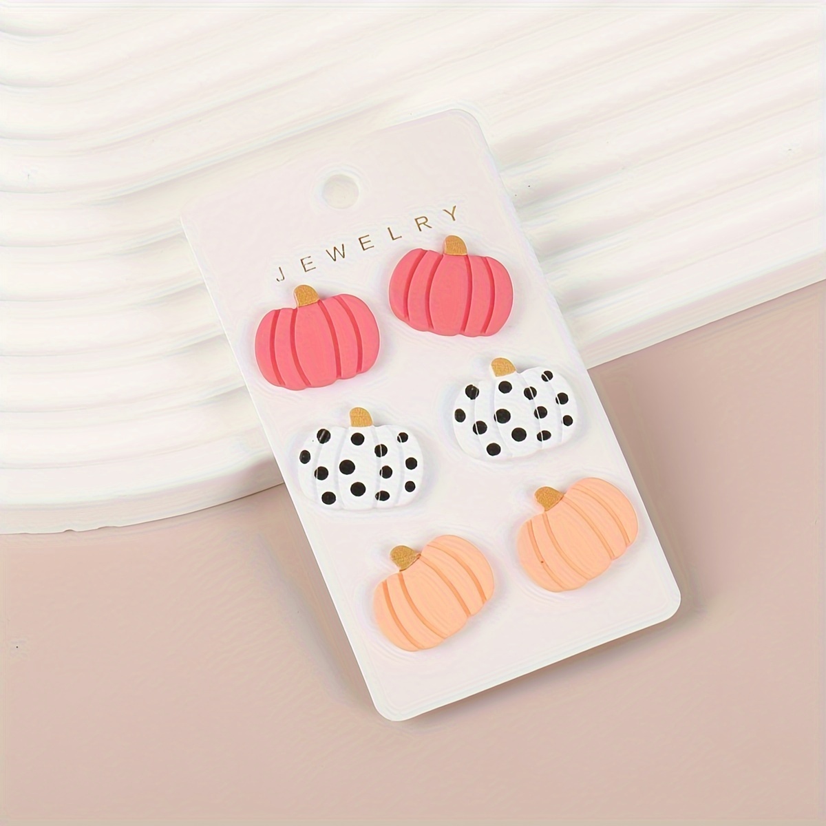 

3 Pairs Of 1 Card Cute Pumpkin - Earrings Pink Clay Texture Halloween Thanksgiving Gift Ornaments