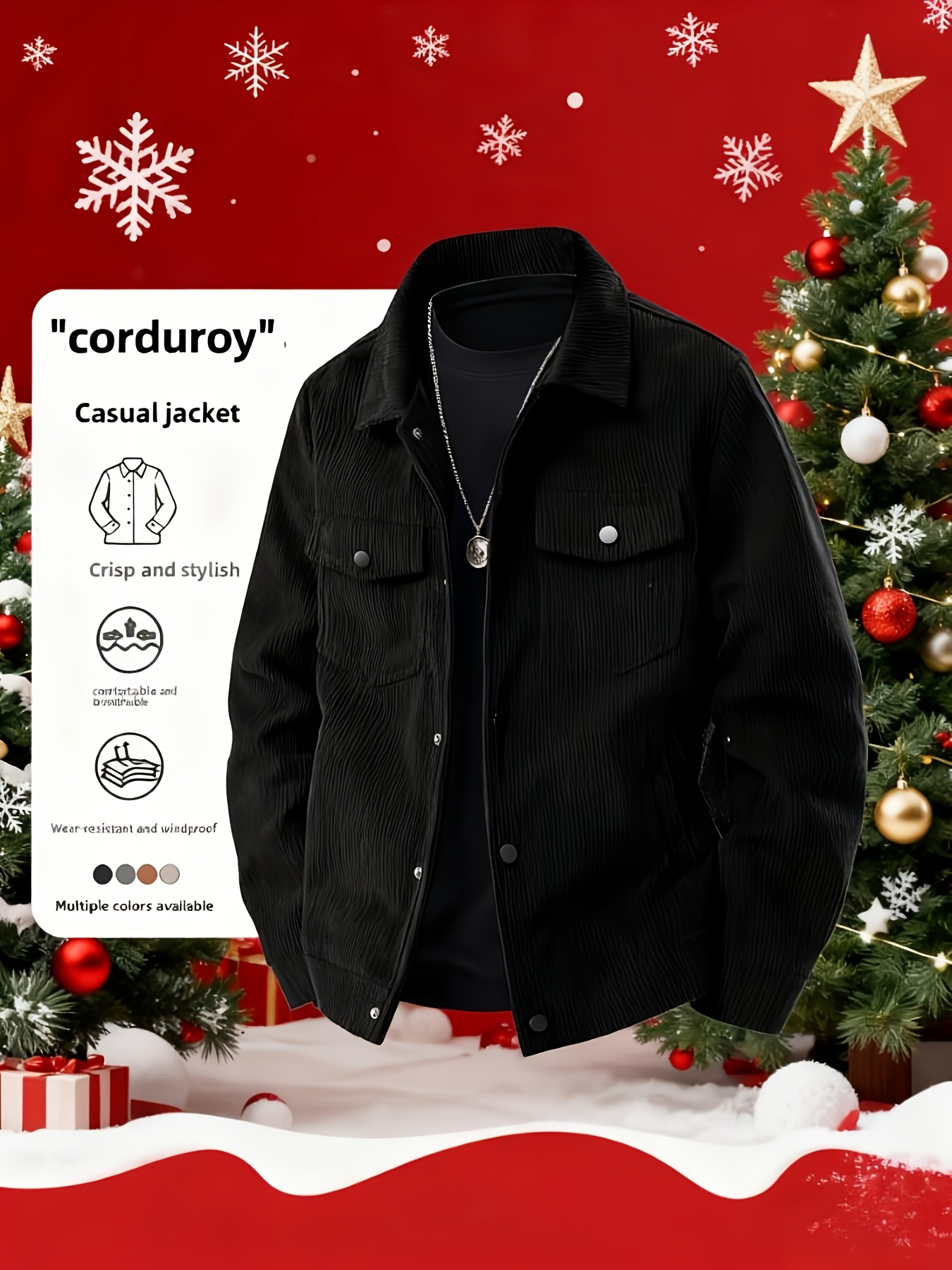 Men's Solid Color Cord Jacket with Lapel Collar - Single-Breasted Casual Blazer, Machine-Washable Spring/Fall Outerwear, Solid Color Pockets (No) for Business Casual & Smart-Casual Wear - Versatile Outer Jacket for easy Layering