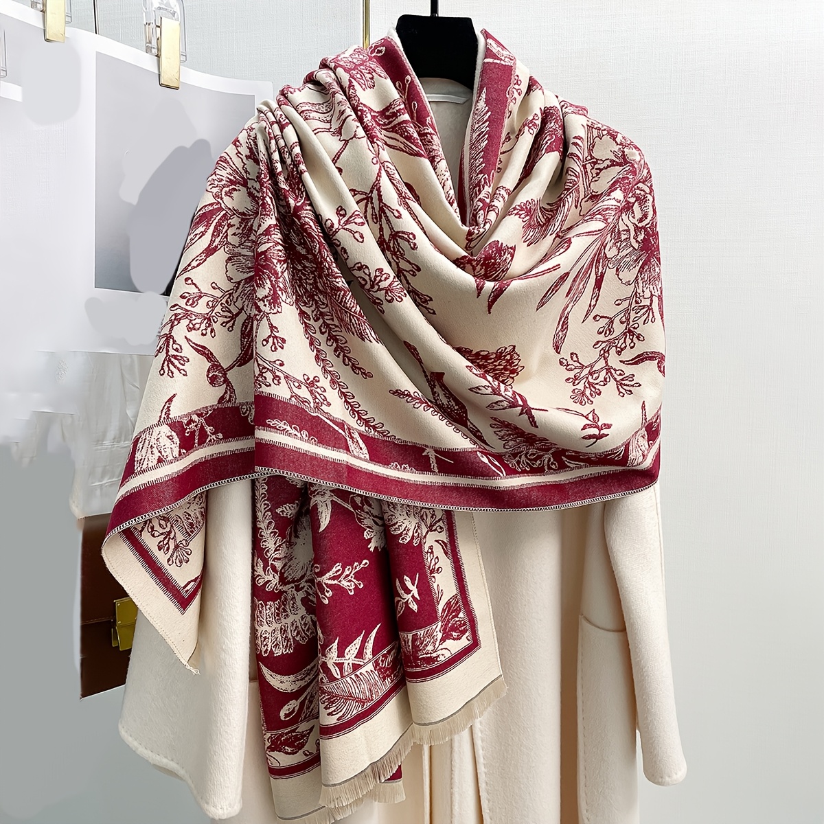 TEMU 1pc Women's Retro Jacquard Pattern Scarf All Season Winter Fall Warm Soft Fashion Large Shawls And Wraps Plus Size Air-conditioning Sofa Blanket