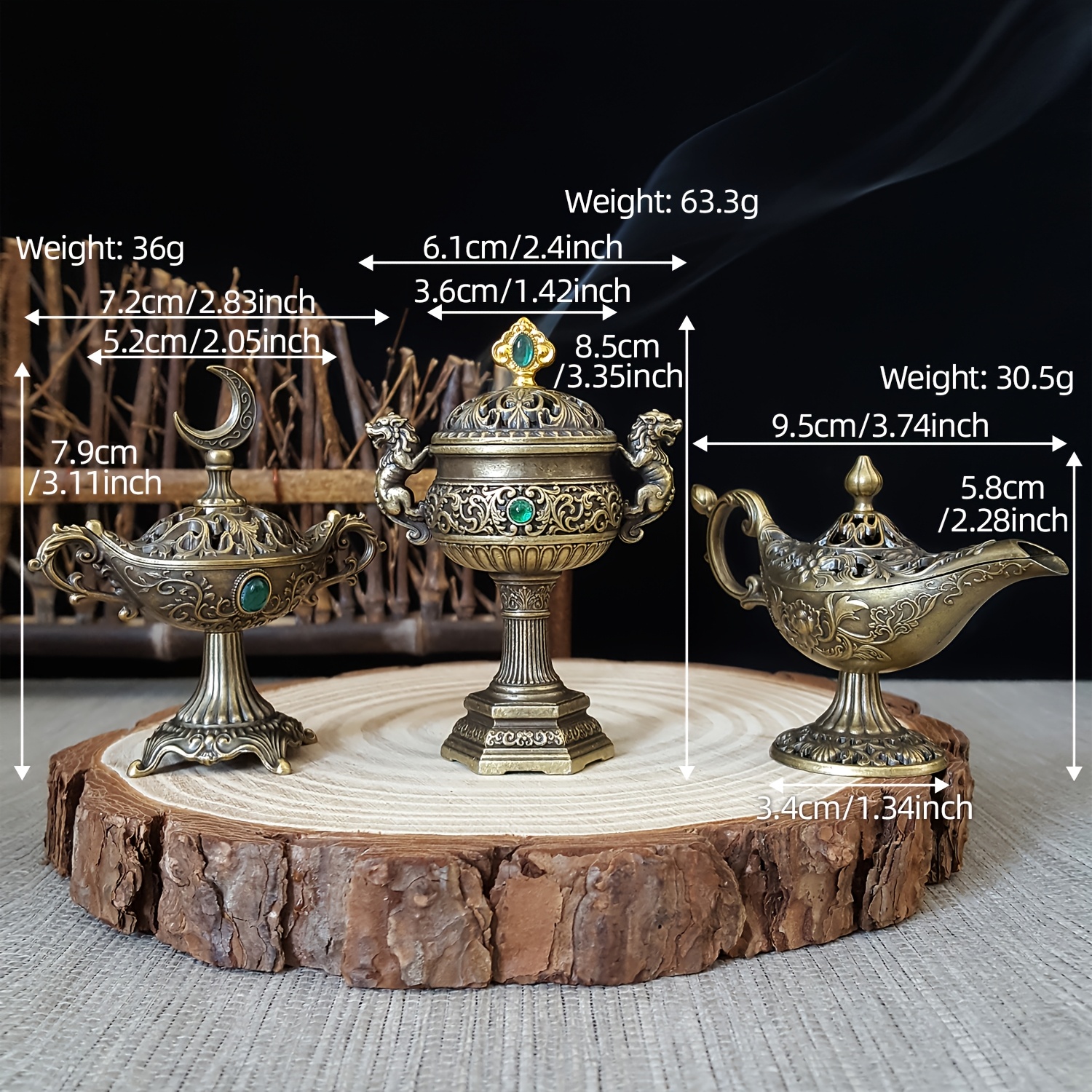 TEMU Ensemble de 3 porte-encens du Moyen-, ensemble diffuseur de parfum arabe, porte-encens creux incrusté d'étoiles, mini lampe d', plaque de lion,