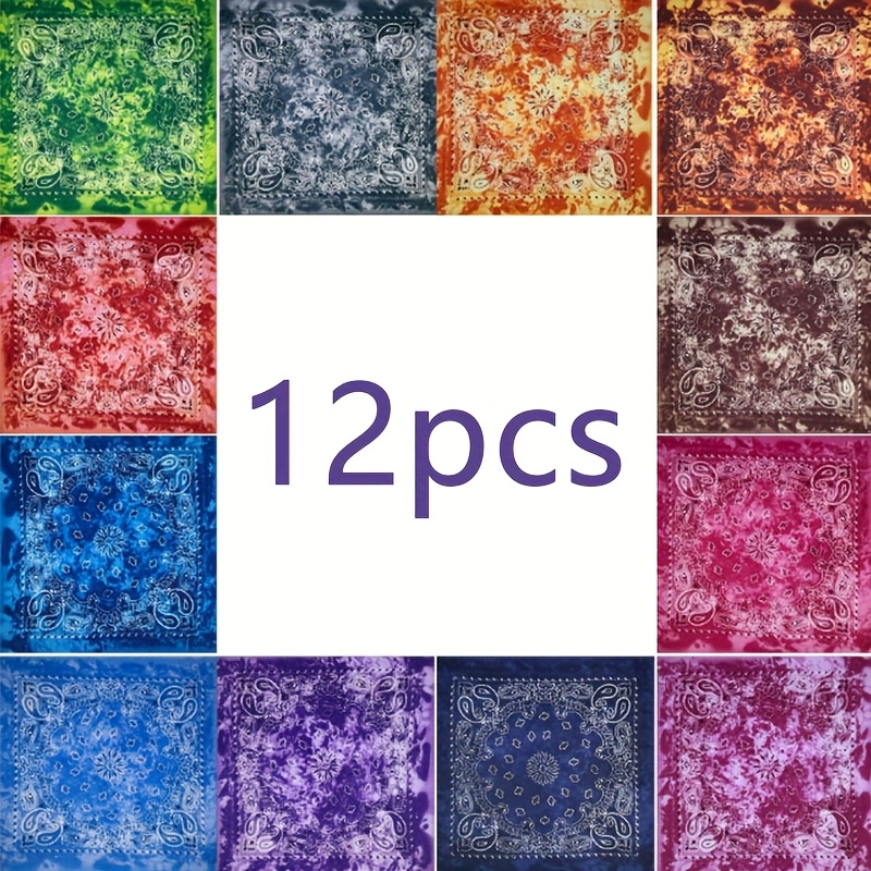 E-shop 12 Stück Paisley Bandanas Stirnbänder Cowboy Taschentücher Unisex 12 Farben Bedruckt Polyester Blume Quadratischer Schal Outdoor Radfahren Hip