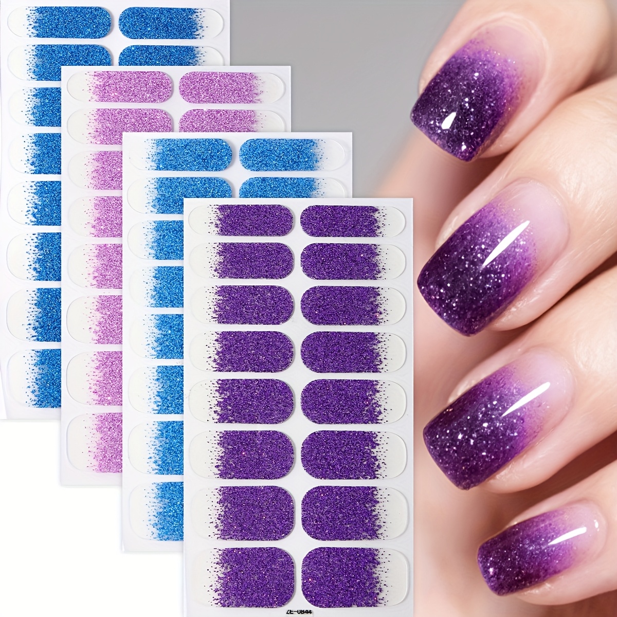 64pcs Pure Colour Gradient Pattern Nail Polish Strips, System Self-adhesive Full Nail Wrap Set, Nail Art Stickers For Women Home, Gift For