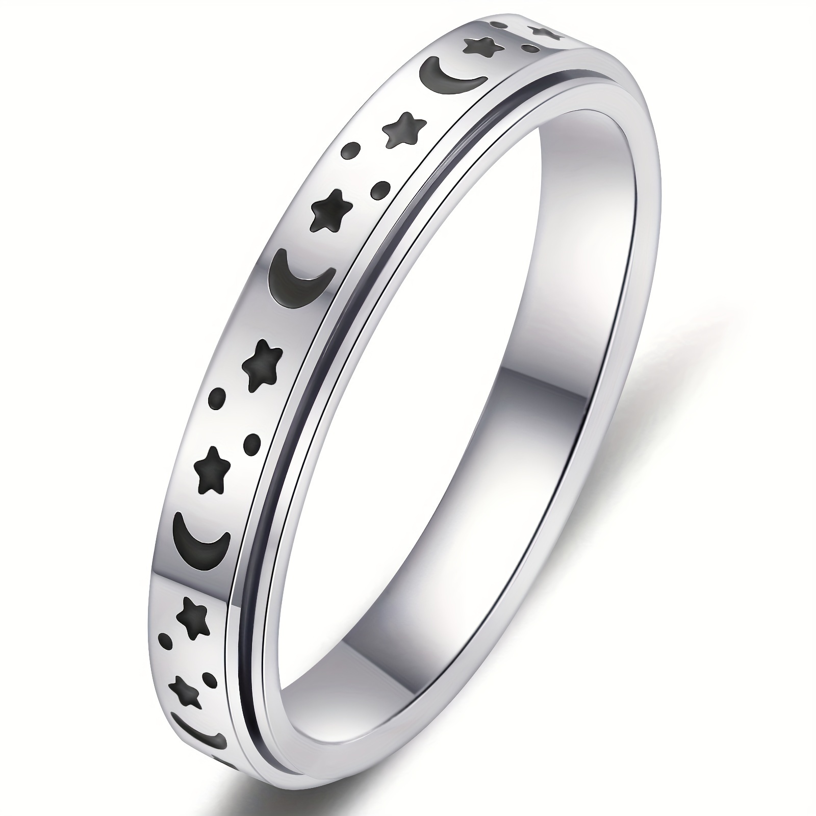 a trendy 4mm stainless steel rotatable ring set featuring moon and     in   colors   daily wear ramadan Product details 4
