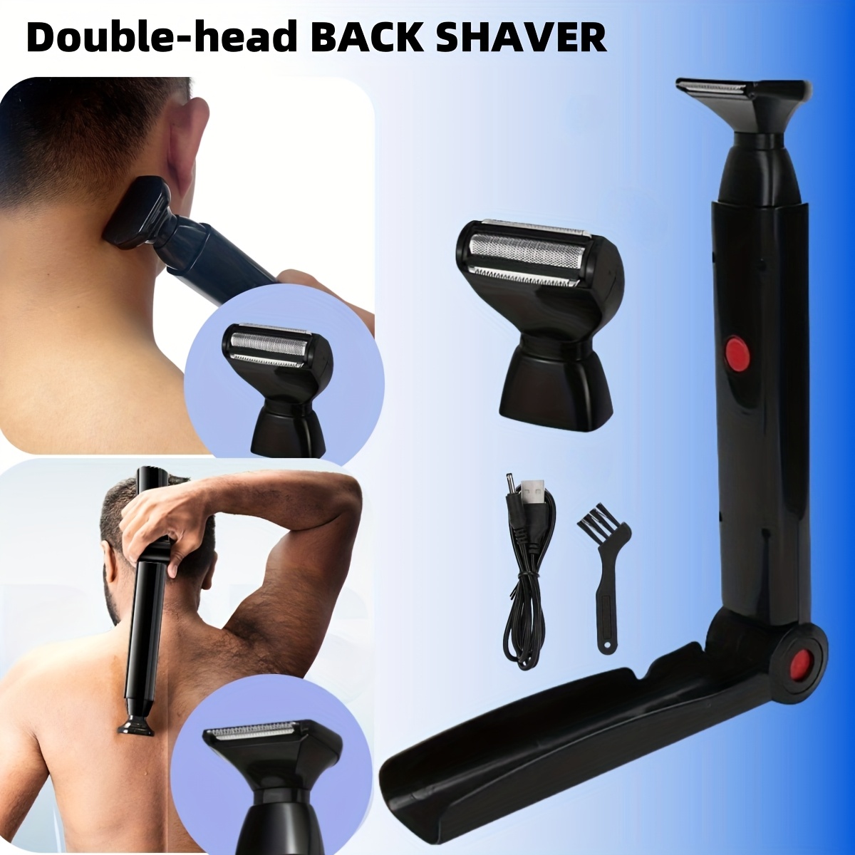 mens long handled back shaver with facial razor body shaver with 2 shock absorbing elastic heads and adjustable curved handle a gift for dad or boyfriend Product details 2