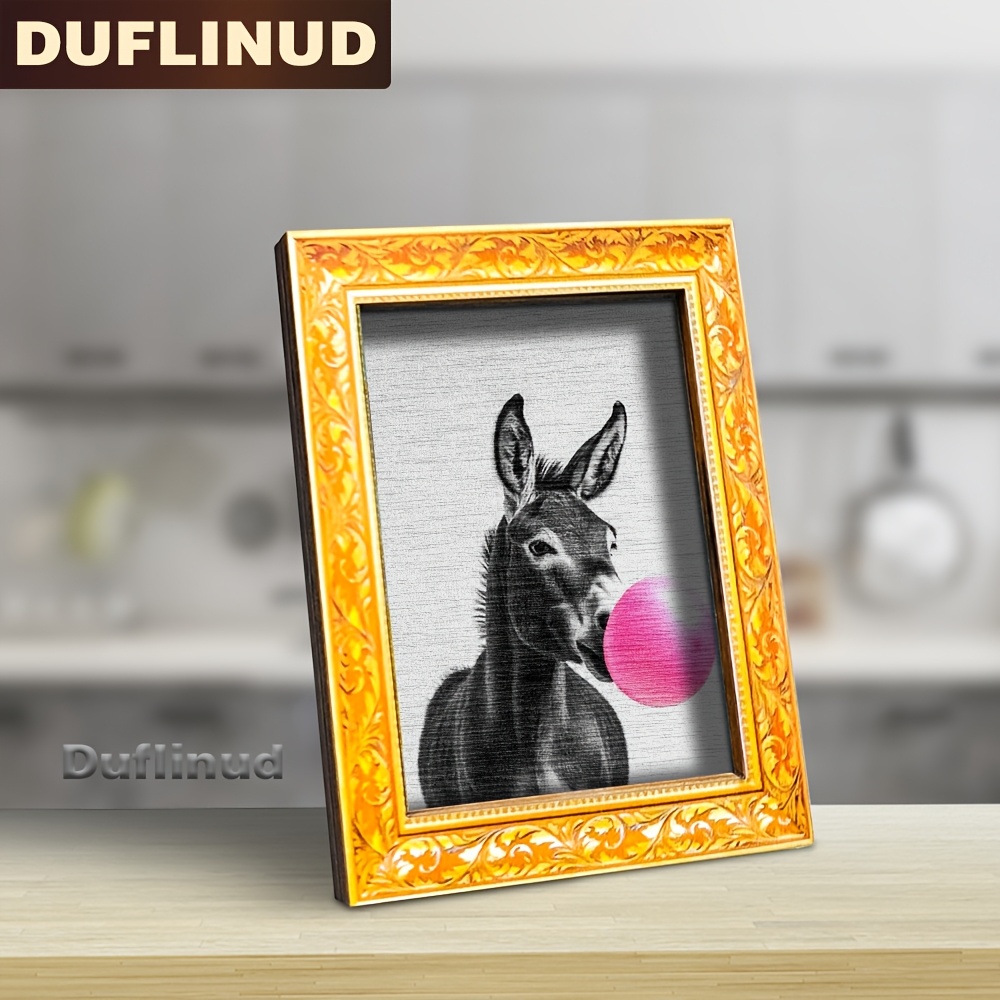 TEMU 1pc Fun Donkey Blowing Bubble Gum Fridge Magnet, Wooden Mini Decorative Painting, Black And White Animals With Pink Accents, Decor, Ideal Gift ,