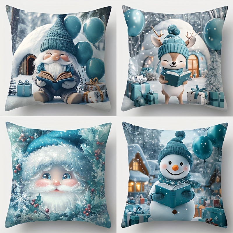 

4pcs Christmas Throw Pillow Covers Set - Soft & Comfortable, And White With & Reindeer Designs, Zip Closure For , Living Room Decor, Christmas , Touch