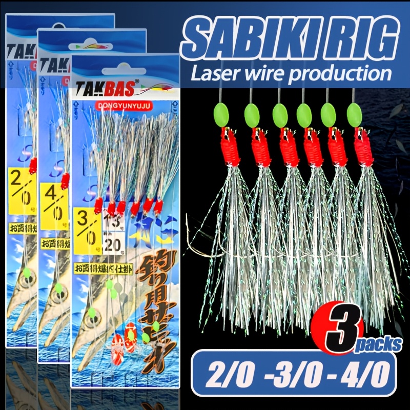 TEMU TAKBAS 3-pack Zoutwater Vis SABIKI Zee Rigs Lichtgevende Kralen Haken 2/0 3/0 4/0 Makreel Kabeljauw Haring Baars Jacks Flathead Whiting Trevally