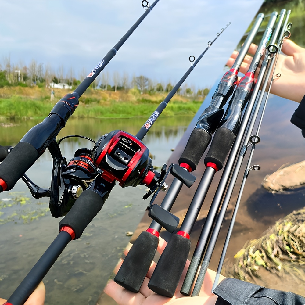 Lure Fishing Rod Set, Portable Multi-Section Fishing Rod + Spinning Reel  and Baitcasting Reel Combo, Lightweight Fishing Rod and Reel Combination