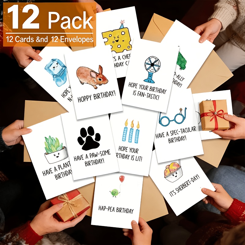 TEMU (12 Greeting Cards + 12 Envelopes) Funny Pun Birthday Card With , Birthday Cards For Gifts To | Humorous Cheese - Themed Greeting Card