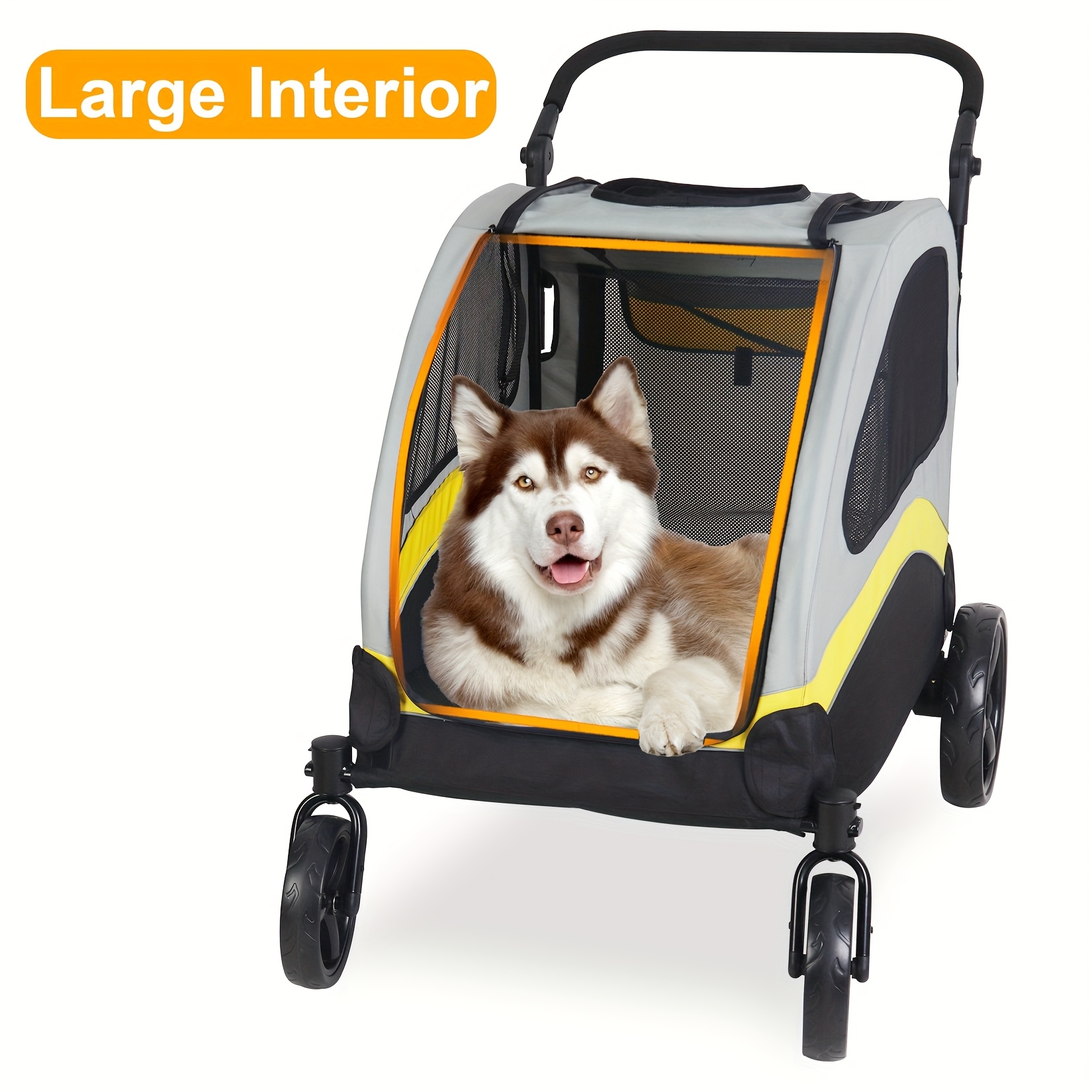 XL stor hundeblokvogn til kørestolsbrugere, servicehunde, kraftig foldbar joggevogn med 4 hjul, låsbart og justerbart håndtag, til små og store hunde op til 42,5 kg, til redningshunde. Produktdetaljer 1