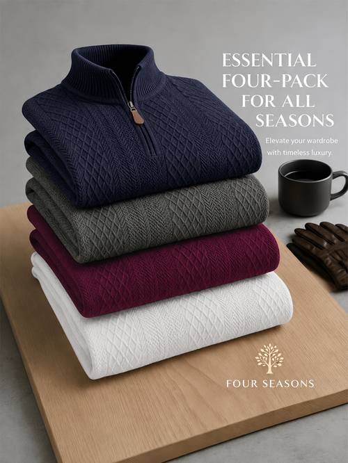 item picture 4pcs mens half zip stand collar knit sweater jacquard sweater autumn winter warm inner layer spring autumn outerwear light luxury diamond pattern knit texture soft and elastic friendly fabric winter clothes for men