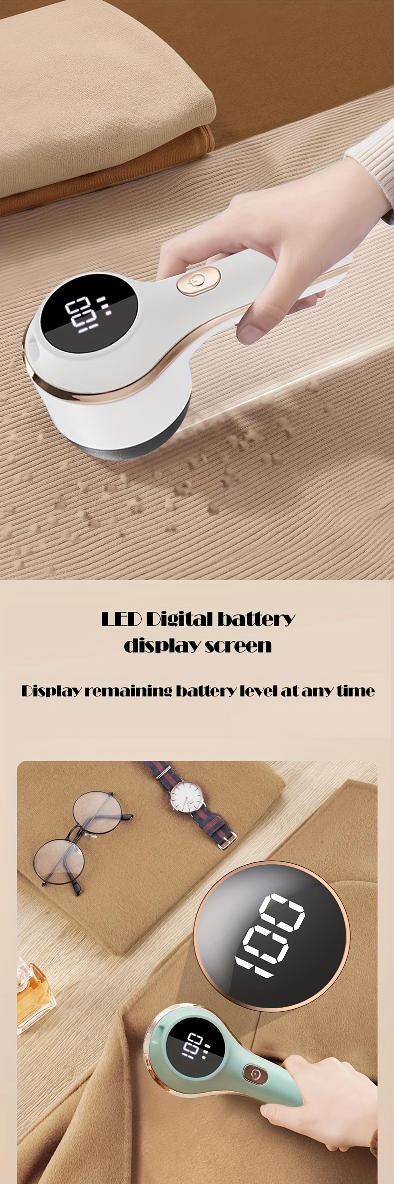 usb rechargeable fabric shaver with led display 800mah lithium battery powered electric lint remover for clothing bedding pet supplies portable hairball trimmer with no fabric damage home furniture fuzz cleaning tool set details 1