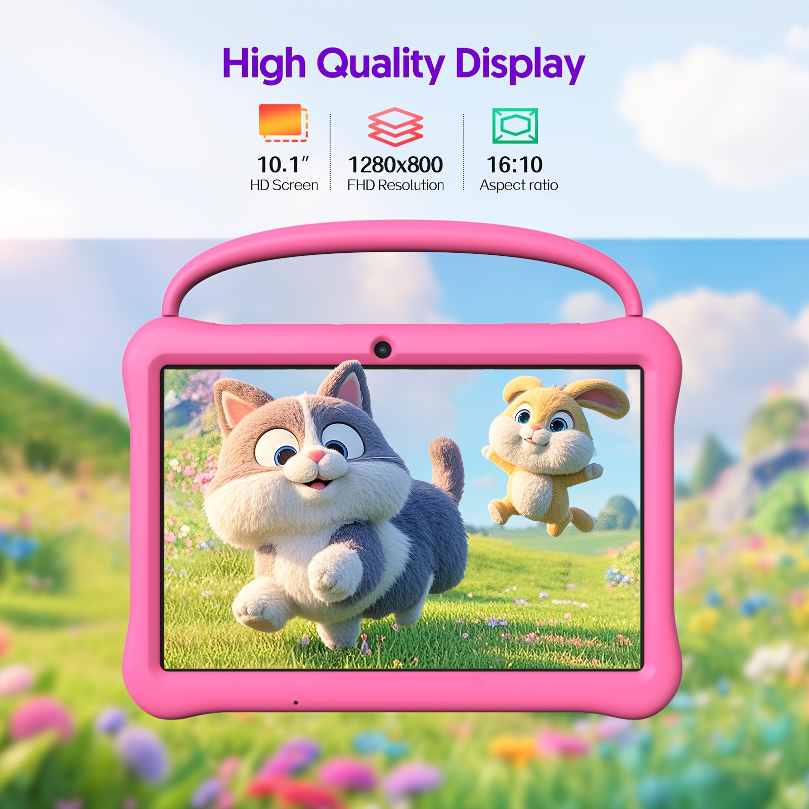 BAKEN Kids Tablet, Android 13 Tablet For Kids 10 Inch, Tablet Octa-Core CPU 64GB ROM 2GB RAM 1TB SD Card Expandable, Children'S Tablet With Case, Wifi Tablet Parental Control, Dual Camera, Shockproof Case For Kids Tablets, 1280*800 IPS HDTouch Screen
