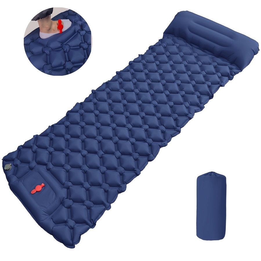 TEMU Outdoor Inflatable Sleeping Pad With Pillow – Foot Pump Inflation, / Car Inflatable Sleeping Pad – With A Built-in Pillow And Inflates Quickly