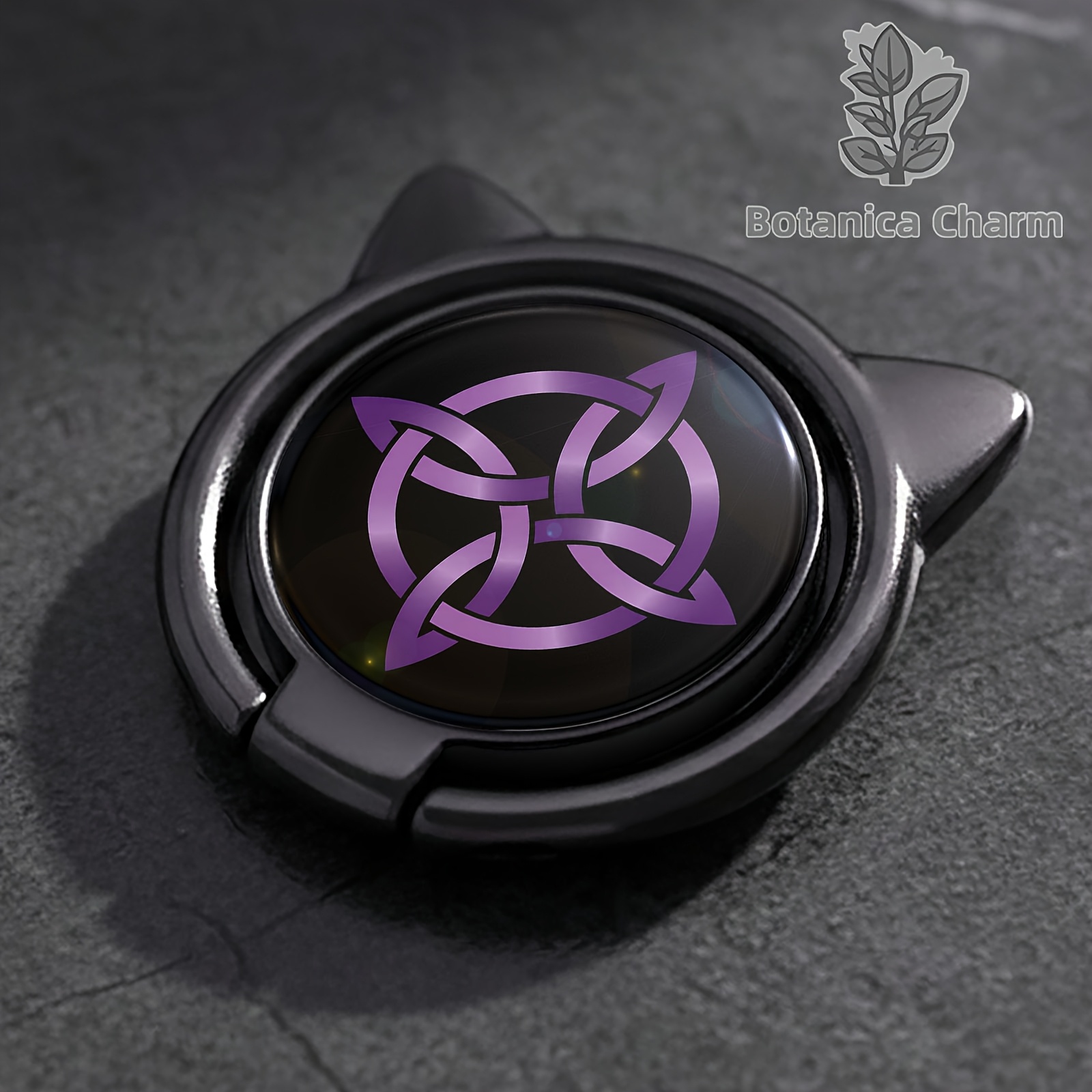 TEMU Cat Ear Shaped Purple Celtic Knot Pattern Phone Ring Holder, Metal Stand, Portable Phone Stand, 360° Rotation, Compatible With Iphone