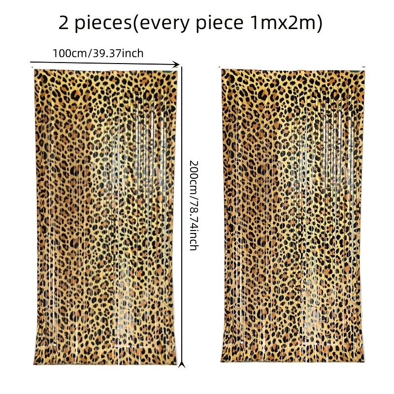 Image of 2pcs Leopard Print Streamers, Party Backdrop Decoration, Wild Theme Party Decor Door Tassel Ribbon, Each Piece 1m X 2m (total 2mx2m) Halloween, Christmas, Carnival Party Decoration Backdrop