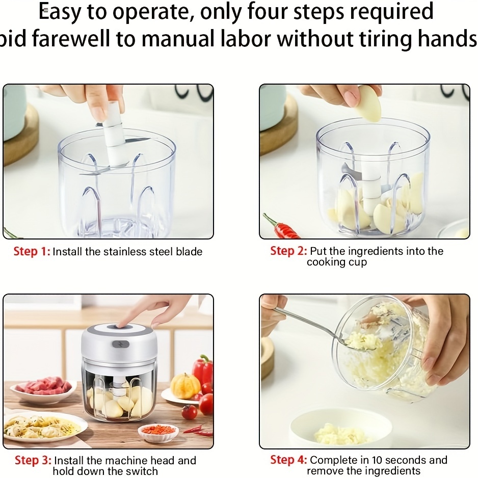 portable electric garlic vegetable chopper usb rechargeable mini food processor with powerful blender easy   for kitchen use details 2