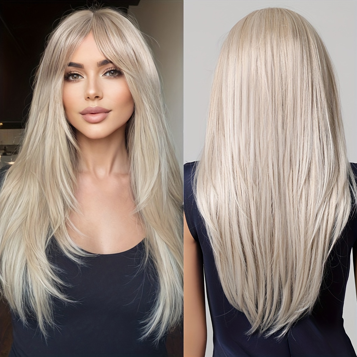 

Luxurious Blonde Long Straight Wig For Women - High-level Fluffy Coverage, Elegant Cap, 150% Density, Styling Options, Beauty Enhancement|elegant Hairstyle|highdensity Wig, Wig Accessories