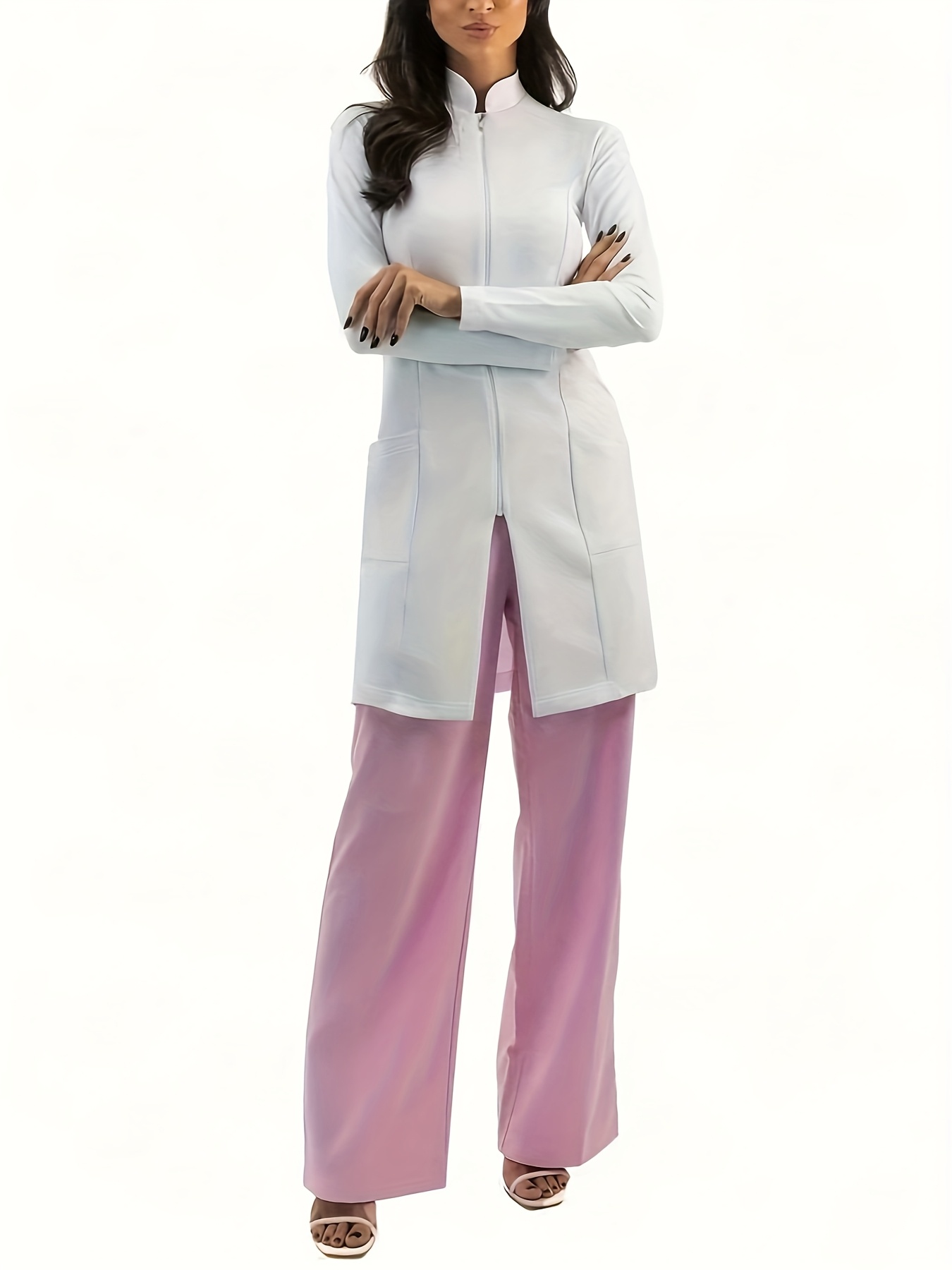 women's nurse uniform lab coat movable zipper front pocket Temu