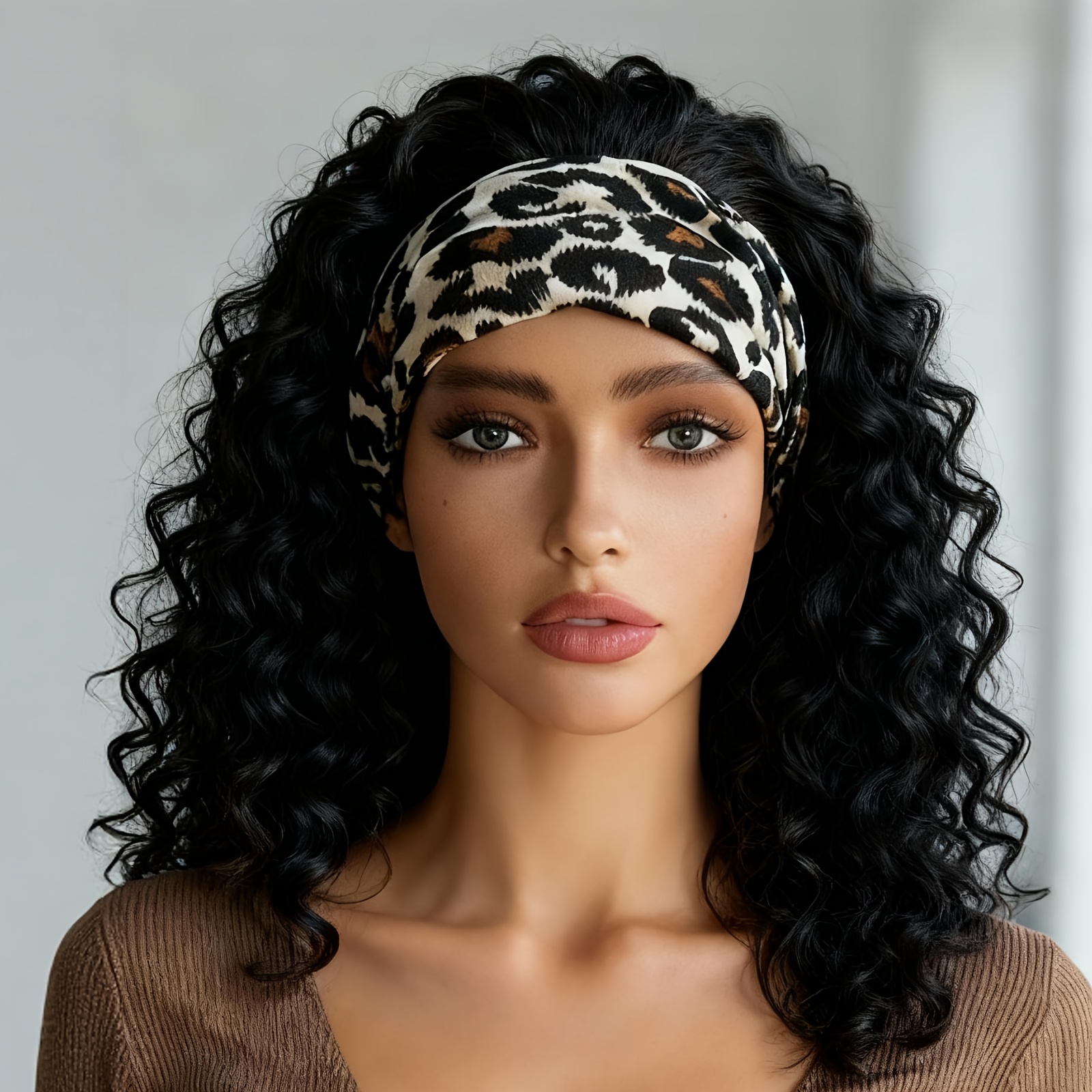 Synthetic Curly Headband Wigs For Women, Featuring An 18-inch Shoulder-length Deep . Glueless Wigs Are And Perfect For Beginners, Ideal For Everyday Use In Black Color