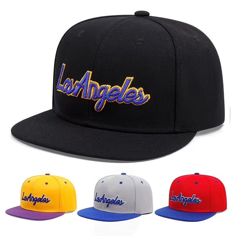 

Los Angeles Embroidered Snapback Baseball Cap For Men, Casual Flat Brim Hip Hop Sun Hat, Lightweight Hat, Hand Wash Or Dry Clean, Letter Pattern