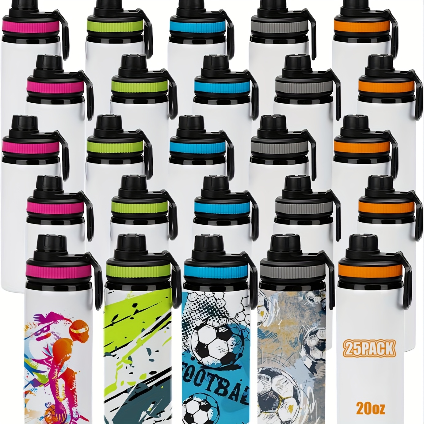 25pcs Pack, 20oz Sublimation Aluminum Tumbler With Wide Mouth Lid, Mixed 5 Colors Sports Bottle, Lightweight Insulated Tumbler For Outdoor Sports And Gym, Individually Wrapped